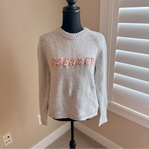 Madewell Dreamer Sweater Size Medium Grey Cotton Alpaca Pink & White Let…